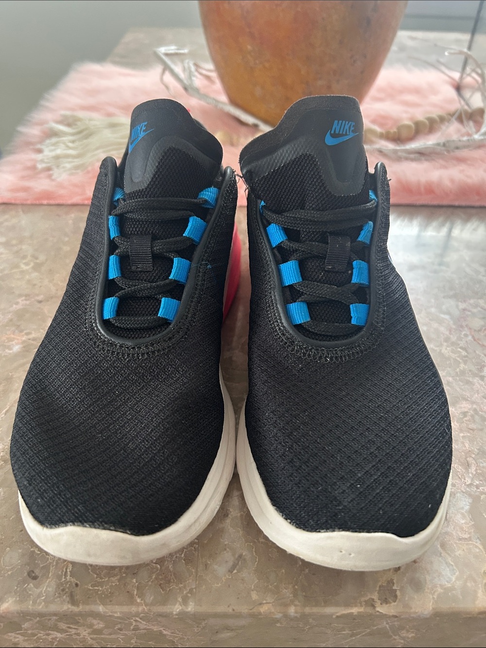 Woman’s Nike Black Sneakers with Blue Accents and White Sole size 7.5